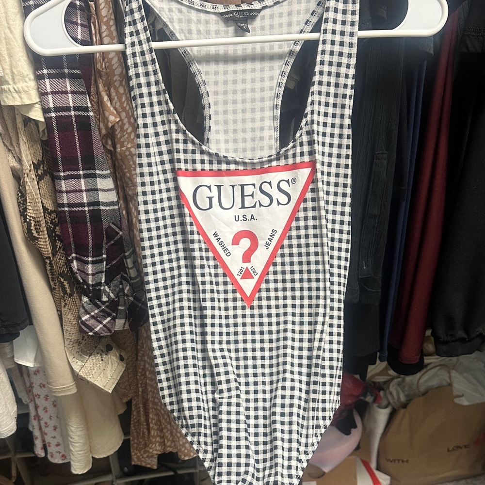 Guess Black and White Checkered Bodysuit